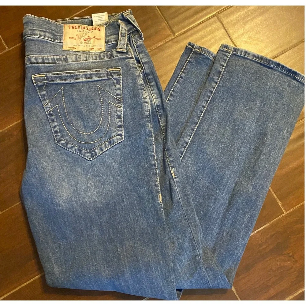 True Religion Ricky Relaxed‎ Straight Jeans Mens 34 Blue  Horseshoe Denim